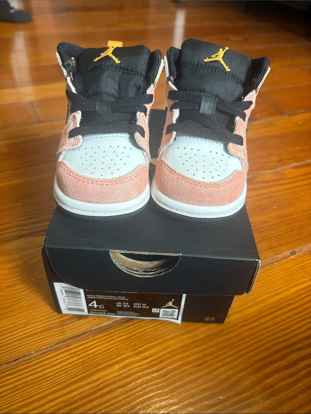 Jordan Kids' Mid Top Sneakers - Pink, Black & White with Gold Jumpman